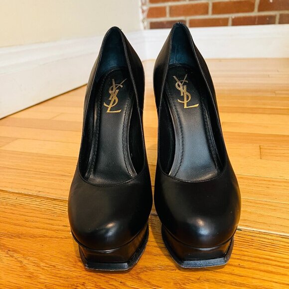Saint Laurent YSL Black Calfskin Janis Stiletto Heel Platform Pumps 38.5 - Picture 1 of 16